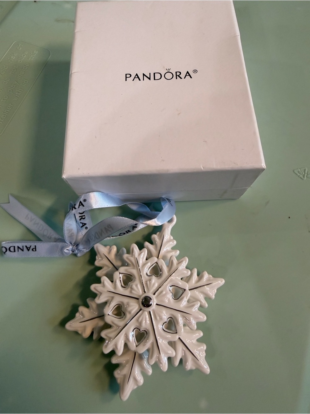 PANDORA White Snowflake Ornament with Ribbon